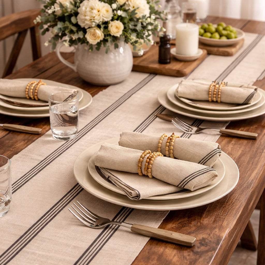 The Cotton Black and Beige Striped Napkin