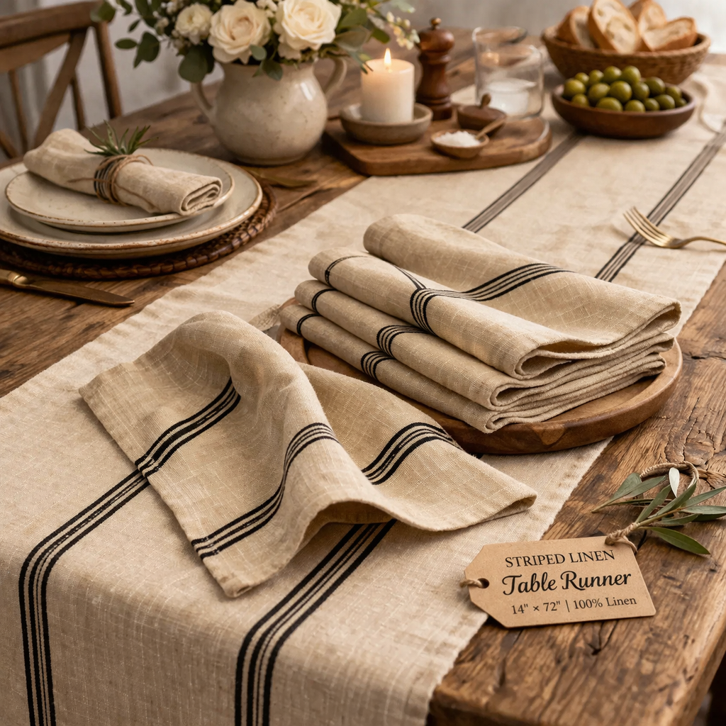 The Cotton Black and Beige Striped Napkin