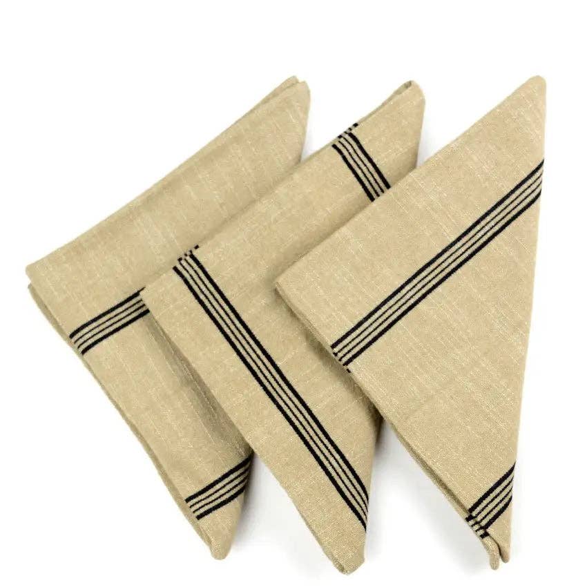 The Cotton Black and Beige Striped Napkin